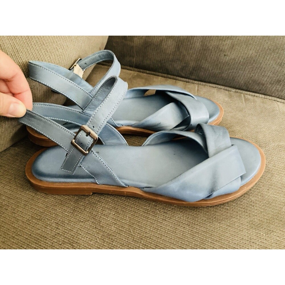 Miz Mooz Light Blue Leather Crisscross Strap Sandals